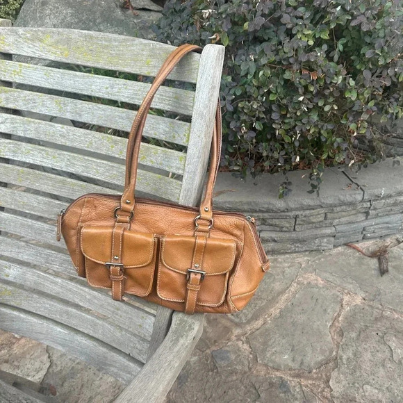 Tignanello Whiskey Caramel Brown Leather Satchel Shoulder Bag - Picture 6 of 9